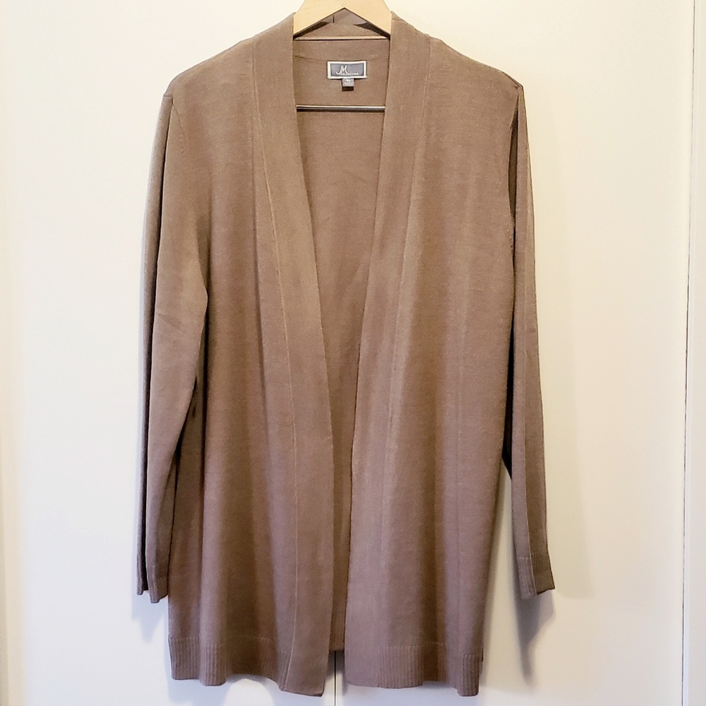 Dark Camel Open Front Cardigan